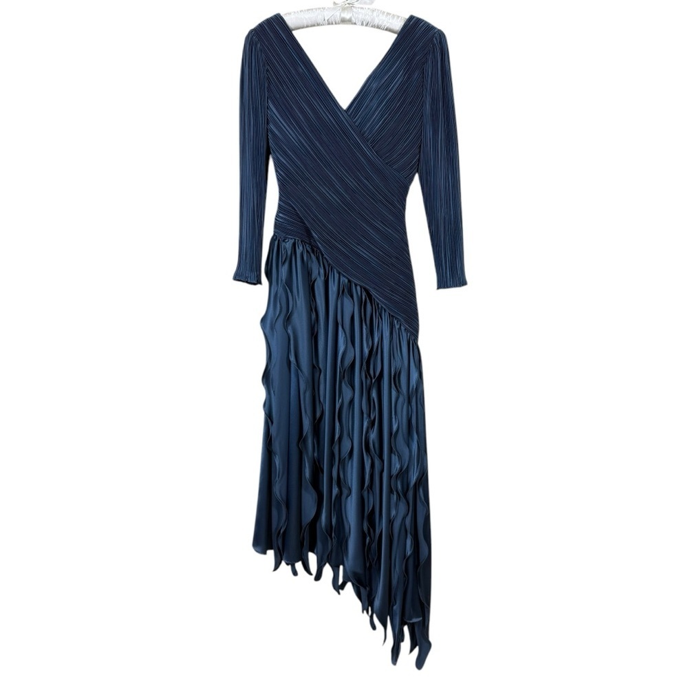 VTG Rose Taft for Couture Fashions Blue Asymmetrical Ruched Cocktail Dress Women